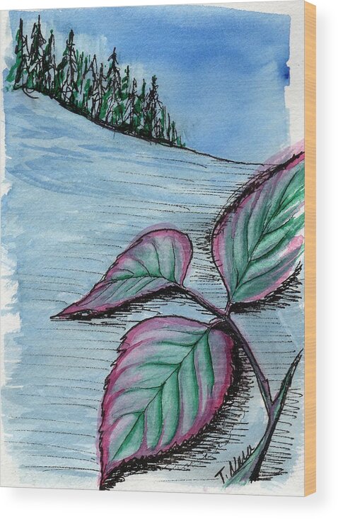 Leaves Wood Print featuring the painting Winter Raspberry by Tammy Nara