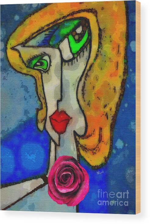 Woman Wood Print featuring the digital art Woman with Rose by Diana Rajala