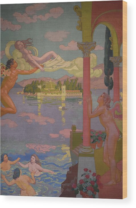 1907 Commission Wood Print featuring the painting Zephyr Transporting Psyche to the Island of Delight by Maurice Denis