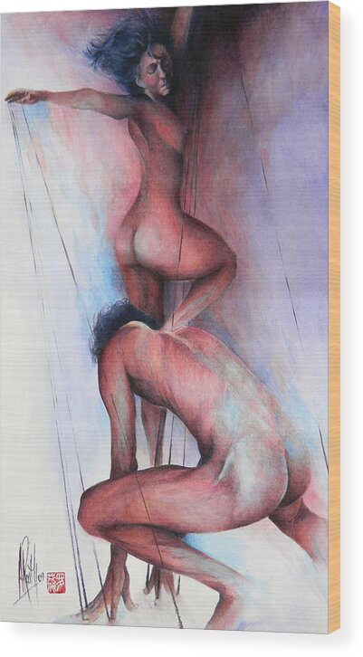 Figurative Wood Print featuring the painting Adam and Eve by Alan Kirkland-Roath