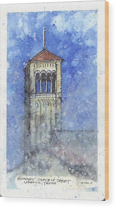 Broadway Church Of Christ Wood Print featuring the mixed media Broadway Church Tower by Tim Oliver