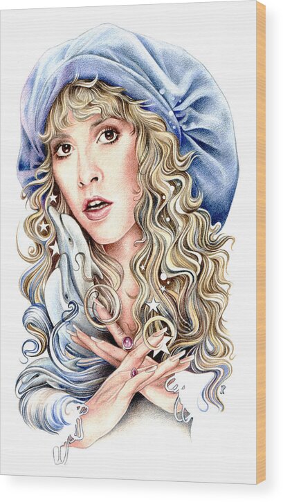 Stevie Nicks Wood Print featuring the drawing To The Sea by Johanna Pieterman