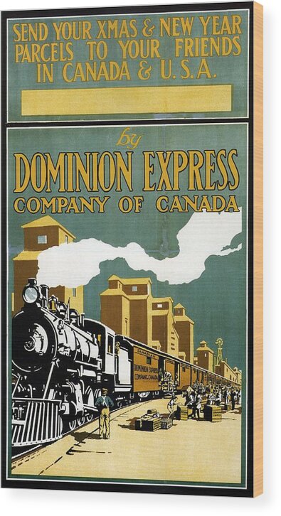 Steam Locomotive Wood Print featuring the painting Vintage Steam Locomotive - Dominion Express - Usa and Canada - Vintage Advertising Poster by Studio Grafiikka