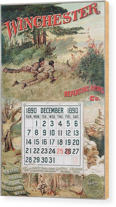 Outdoor Wood Print featuring the painting 1890 Winchester Repeating Arms And Ammunition Calendar by Unknown