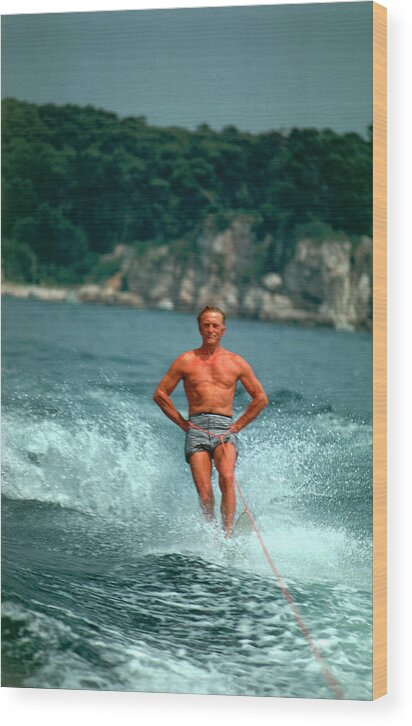 Kirk Douglas Wood Print featuring the photograph Water-skiing Star by Slim Aarons