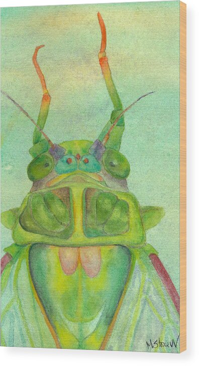 Cicada Wood Print featuring the painting Portrait of Cicada by Marie Stone