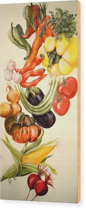 Vegetables Wood Print featuring the painting Vegetables no. 1 by Patricia Rachidi