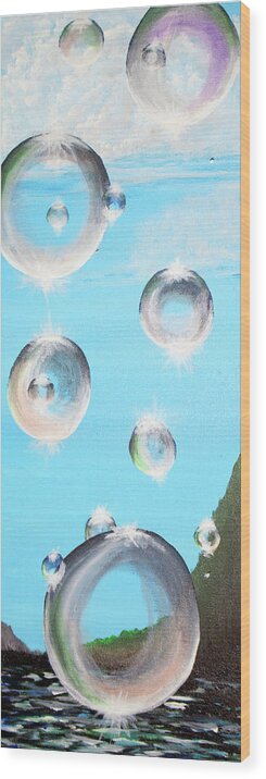 Blue Wood Print featuring the painting Bubbles 1 by Medea Ioseliani