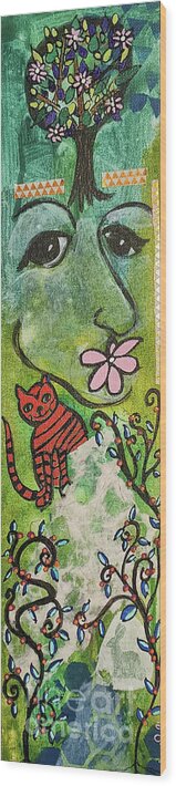 Red Cat Wood Print featuring the mixed media The Red Cat has a Secret by Mimulux Patricia No