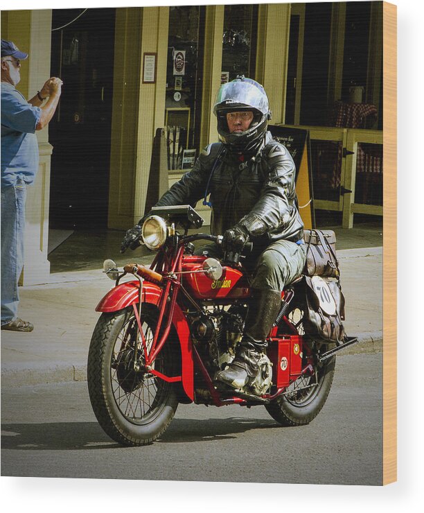 Cannonball Motorcycle Wood Print featuring the photograph # 70 rolls in to Cape G'. by Jeff Kurtz