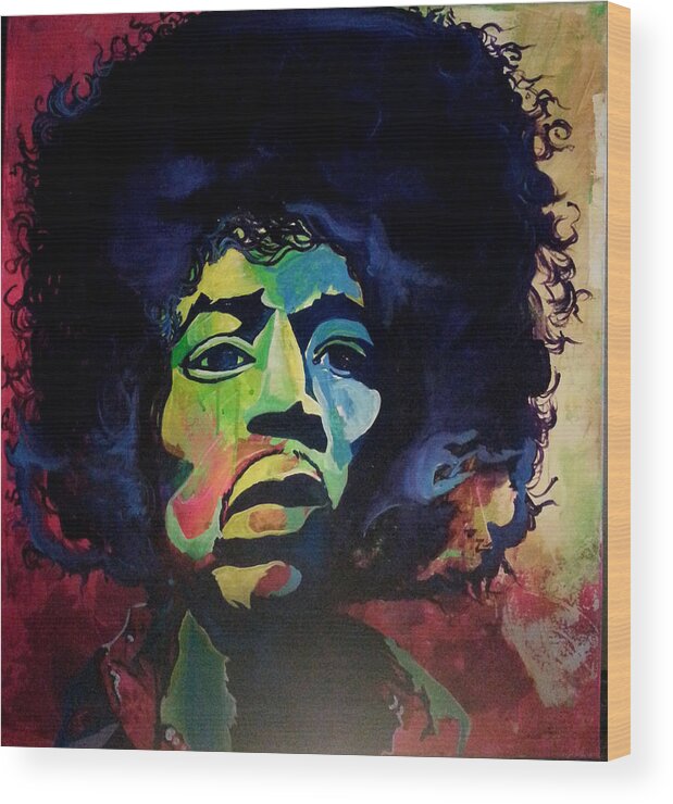  Wood Print featuring the painting Jimi by Femme Blaicasso