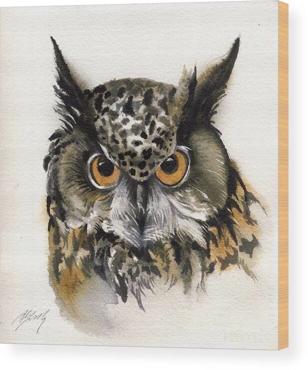 Long Horned Owl Wood Print featuring the painting Owl Watercolor #1 by Alfred Ng