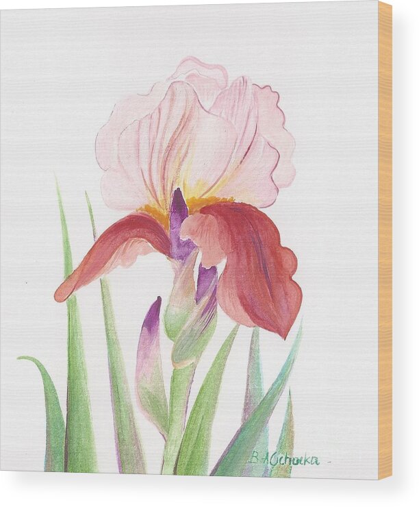Floral Wood Print featuring the painting Iris by Barbara Anna Cichocka