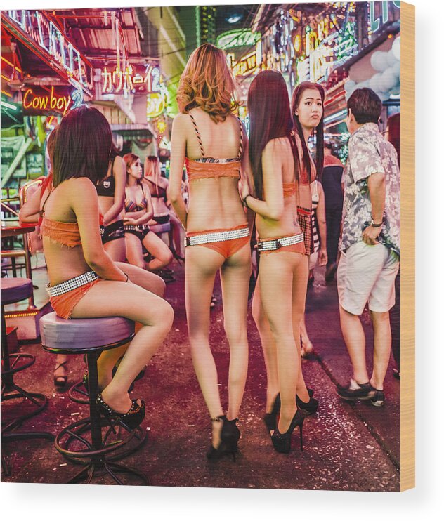 People Wood Print featuring the photograph Soi Cowboy red light district Bangkok Thailand #13 by Aluxum