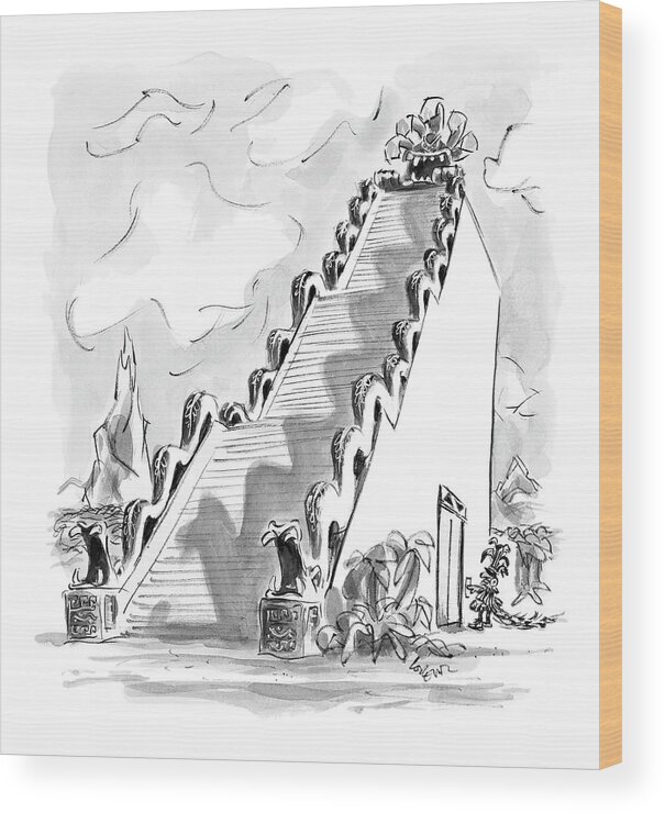 Architecture Ancient History Inventions
(a Tribesman Pushes Elevator Button Situated On The Side Of A Temple Stairway.) 122545 Llo Lee Lorenz Wood Print featuring the drawing New Yorker June 12th, 2006 by Lee Lorenz