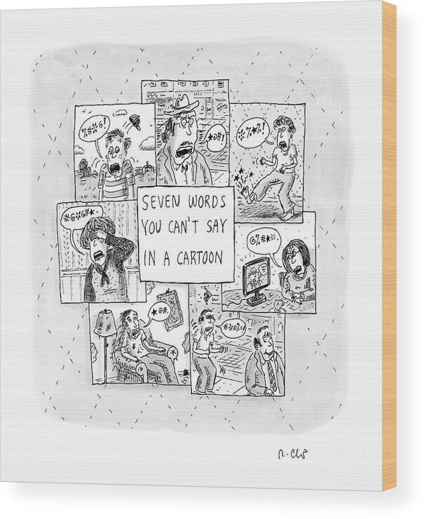 Captionless Wood Print featuring the drawing New Yorker July 7th, 2008 by Roz Chast