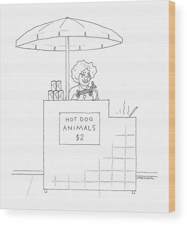 Balloon Animals Wood Print featuring the drawing A Street Vendor Sells Hot Dog Animals by Liana Finck