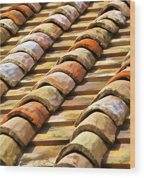 Abstract Wood Print featuring the photograph Aged Terracotta Roof Tiles II by David Letts