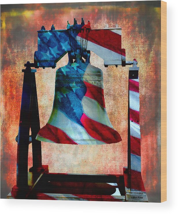 Liberty Bell Wood Print featuring the mixed media Liberty Bell Art Smooth All American Series by Lesa Fine
