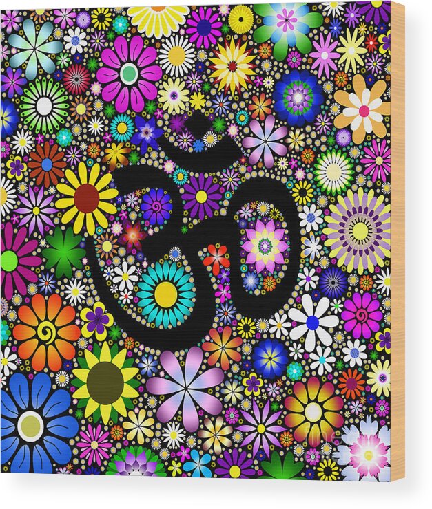 Om Wood Print featuring the digital art AUM Flowers by Tim Gainey