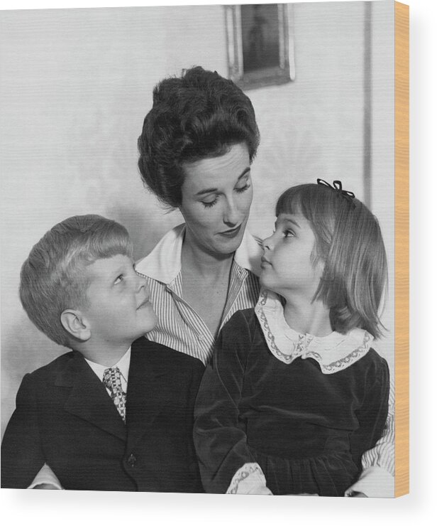 Three People Wood Print featuring the photograph Babe Paley And Her Young Children by Frances McLaughlin-Gill