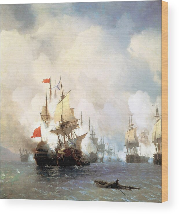Ivan Konstantinovich Aivazovsky Wood Print featuring the painting Battle of Chios by Ivan Konstantinovich Aivazovsky