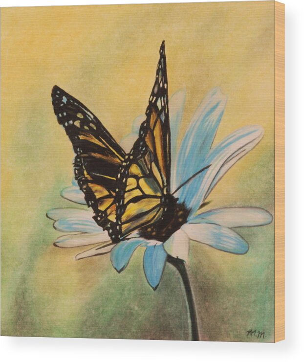 Butterly Wood Print featuring the drawing Butterfly on Flower by Michelle Miron-Rebbe