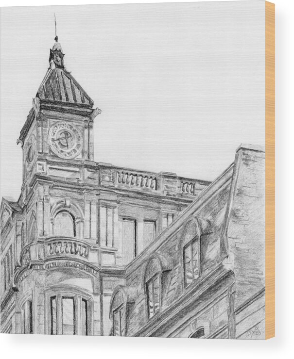 Architectural Portrait Wood Print featuring the drawing Clock Tower by Duane Gordon