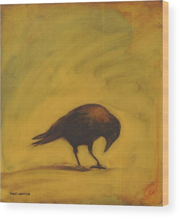 Crow Wood Print featuring the painting Crow 11 by David Ladmore