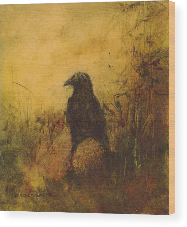 Crow Wood Print featuring the painting Crow 7 by David Ladmore