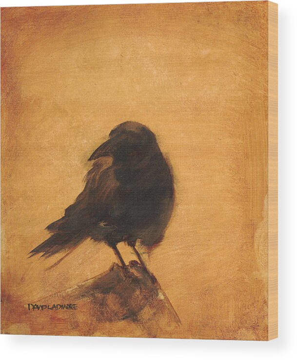 Crow Wood Print featuring the painting Crow 9 by David Ladmore