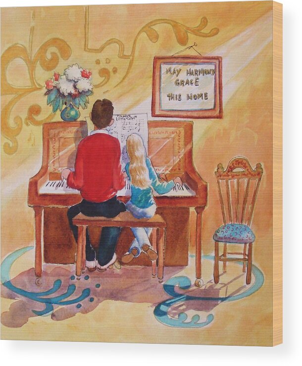 Piano Wood Print featuring the painting Daddy's Little Girl by Marilyn Jacobson