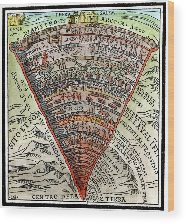 1520s Wood Print featuring the painting Dante's Inferno, C1520 by Granger