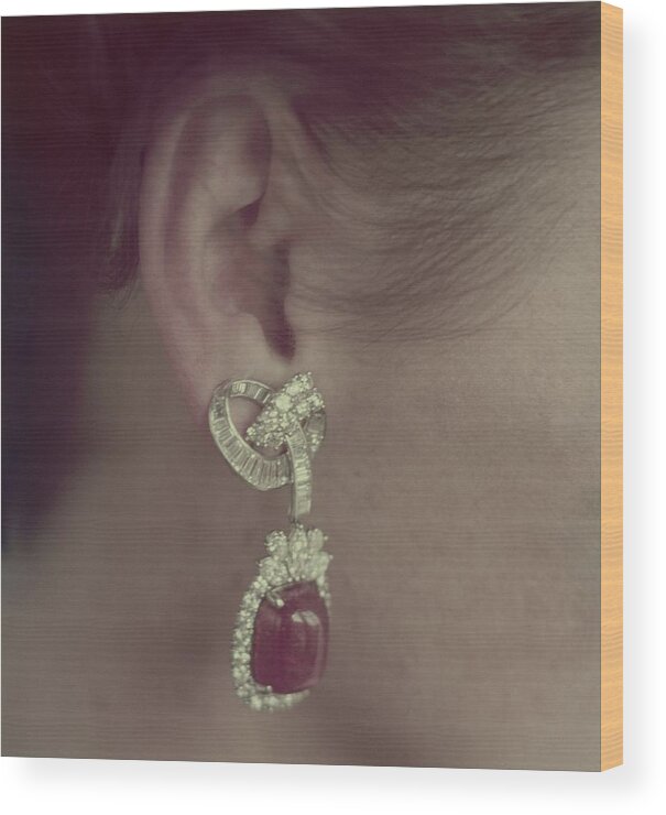 Jewelry Wood Print featuring the photograph Ear Of A Model With A Ruby Earring by Richard Rutledge