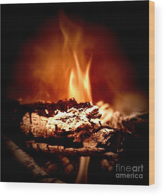 Camp Fire Wood Print featuring the photograph Flame by Denise Tomasura