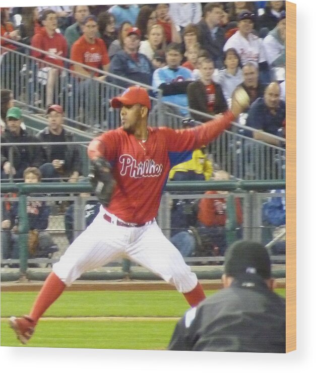 Baseball Game Wood Print featuring the photograph Go Phillies by Jeanette Oberholtzer