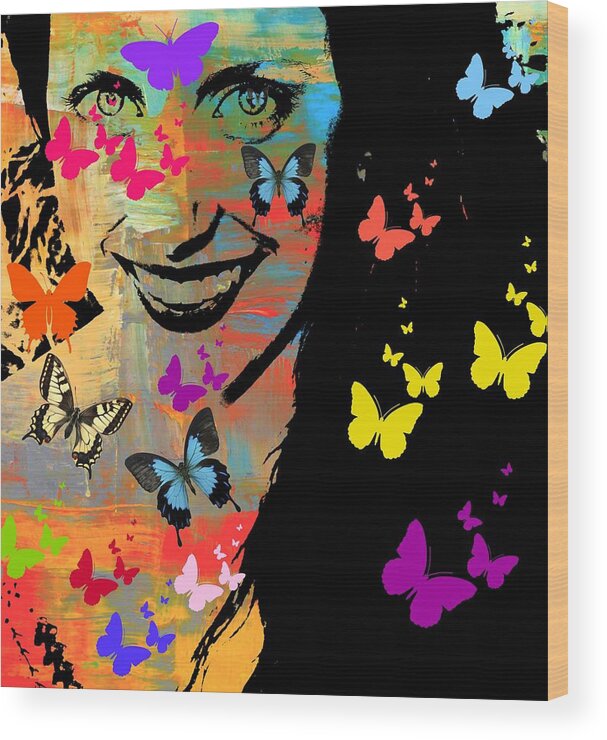 Girl Wood Print featuring the photograph Groovy Butterfly Gal by Kathy Barney