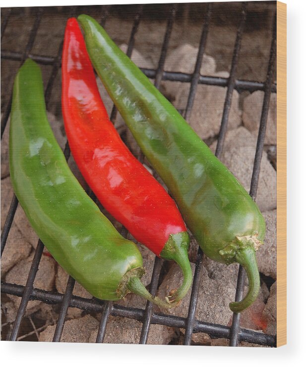 Mexican Wood Print featuring the photograph Hot and Spicy - Chiles On The Grill by Steven Milner