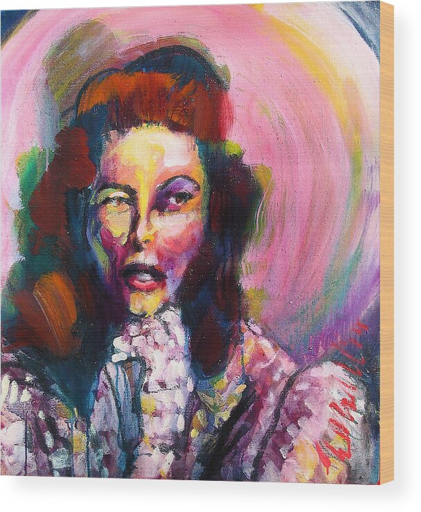 Katherin Hepburn Wood Print featuring the painting Kate by Les Leffingwell