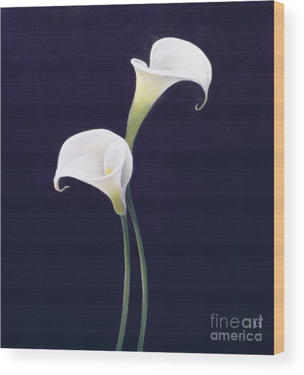 White; Lilies; Still Life; Flower Wood Print featuring the painting Lily by Lincoln Seligman