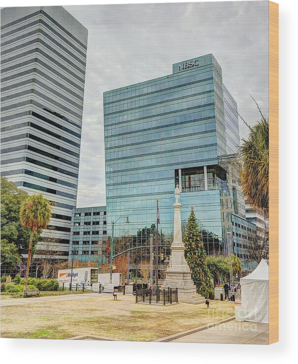 Christmas Wood Print featuring the photograph Main street skyscrapers Columbia SC by Ules Barnwell