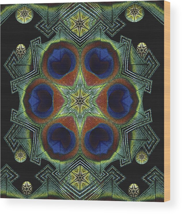 Mandala Wood Print featuring the digital art Mandala Peacock by Nancy Griswold