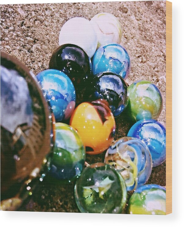 Marbles Games Play Garden Glass Art Pretty Reflections Reflection Ball Balls Color Colors Colorful Family Love Candyfloss Happy Children Game Garden Abstracts Abstract Wood Print featuring the photograph Marbles Multi by Candy Floss Happy