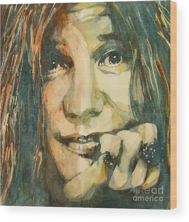 Janis Joplin Wood Print featuring the painting Mercedes Benz by Paul Lovering