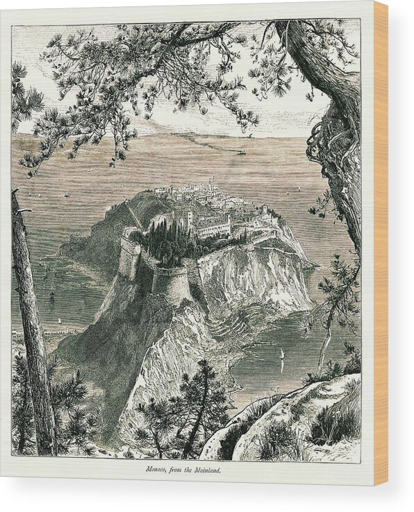 Scenics Wood Print featuring the digital art Monaco I Antique European Illustrations by Nicoolay