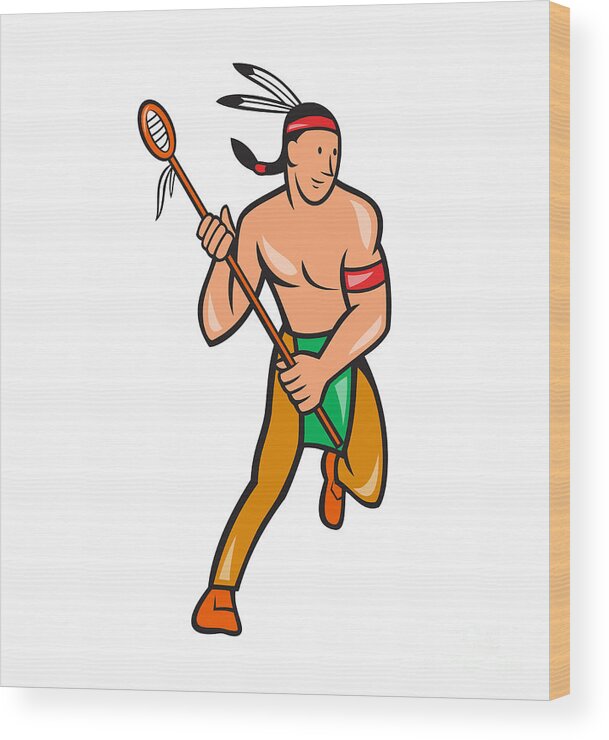 Native American Lacrosse Player Cartoon Wood Print by Aloysius Patrimonio -  Fine Art America