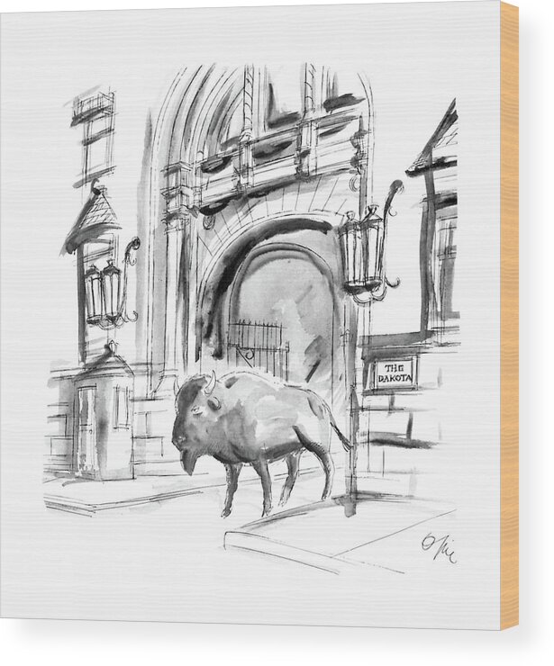 No Caption
A Buffalo Stands In The Entranceway To The Dakota Apartment House In Manhattan. 
No Caption
A Buffalo Stands In The Entranceway To The Dakota Apartment House In Manhattan. 
Urban Wood Print featuring the drawing New Yorker May 9th, 1988 by Everett Opie