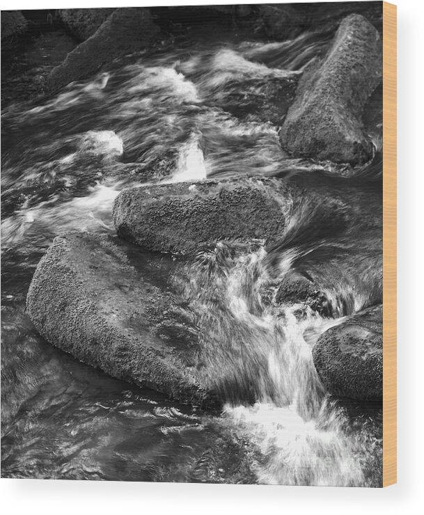 Black And White Wood Print featuring the photograph River Flow by Jerry Hart