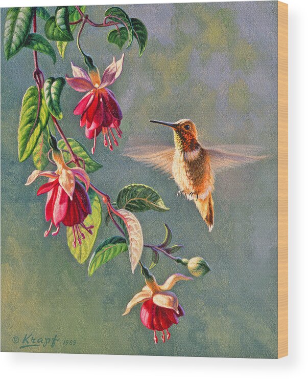 Wildlife Wood Print featuring the painting Rufous and Fuschia by Paul Krapf
