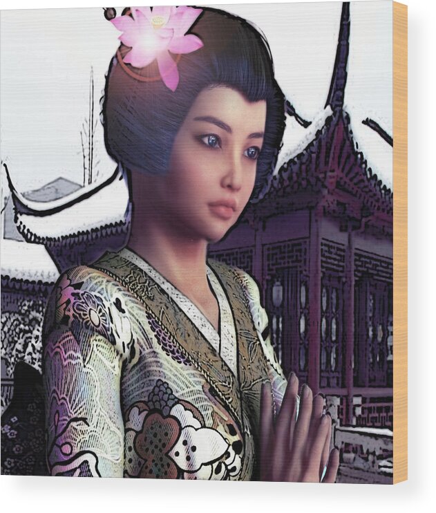 Saint Lucy Yi Zhenmei Wood Print featuring the painting Saint Lucy Yi Zhenmei  Lotus of China by Suzanne Silvir